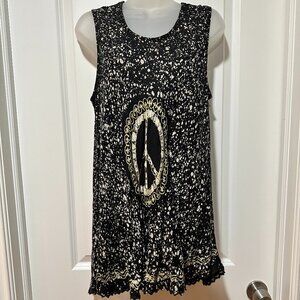 Vintage 90’s Black & White w/Gold Trim Sleeveless Tunic Top